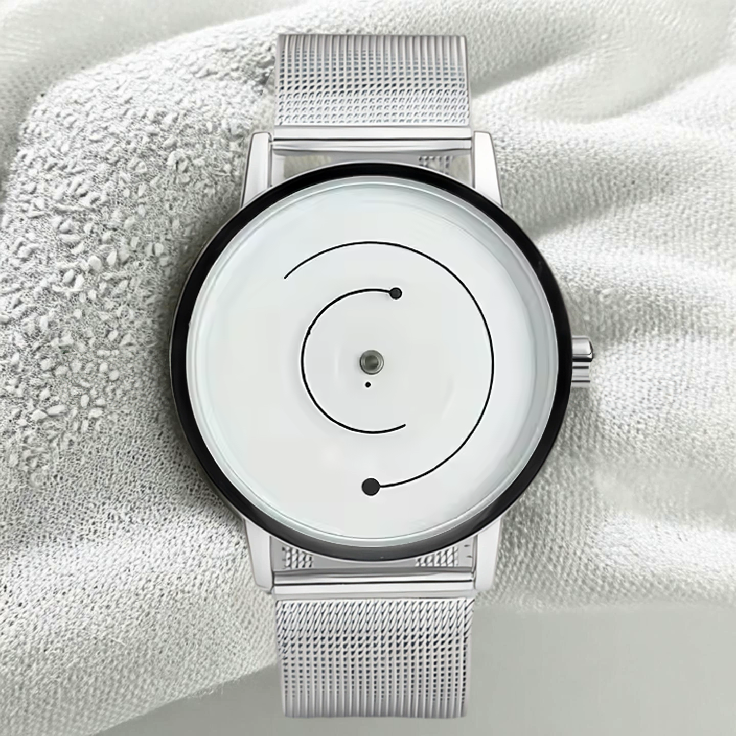 New concept pointerless watch with mesh dial, trendy and fashionable steel strap watch for young people.