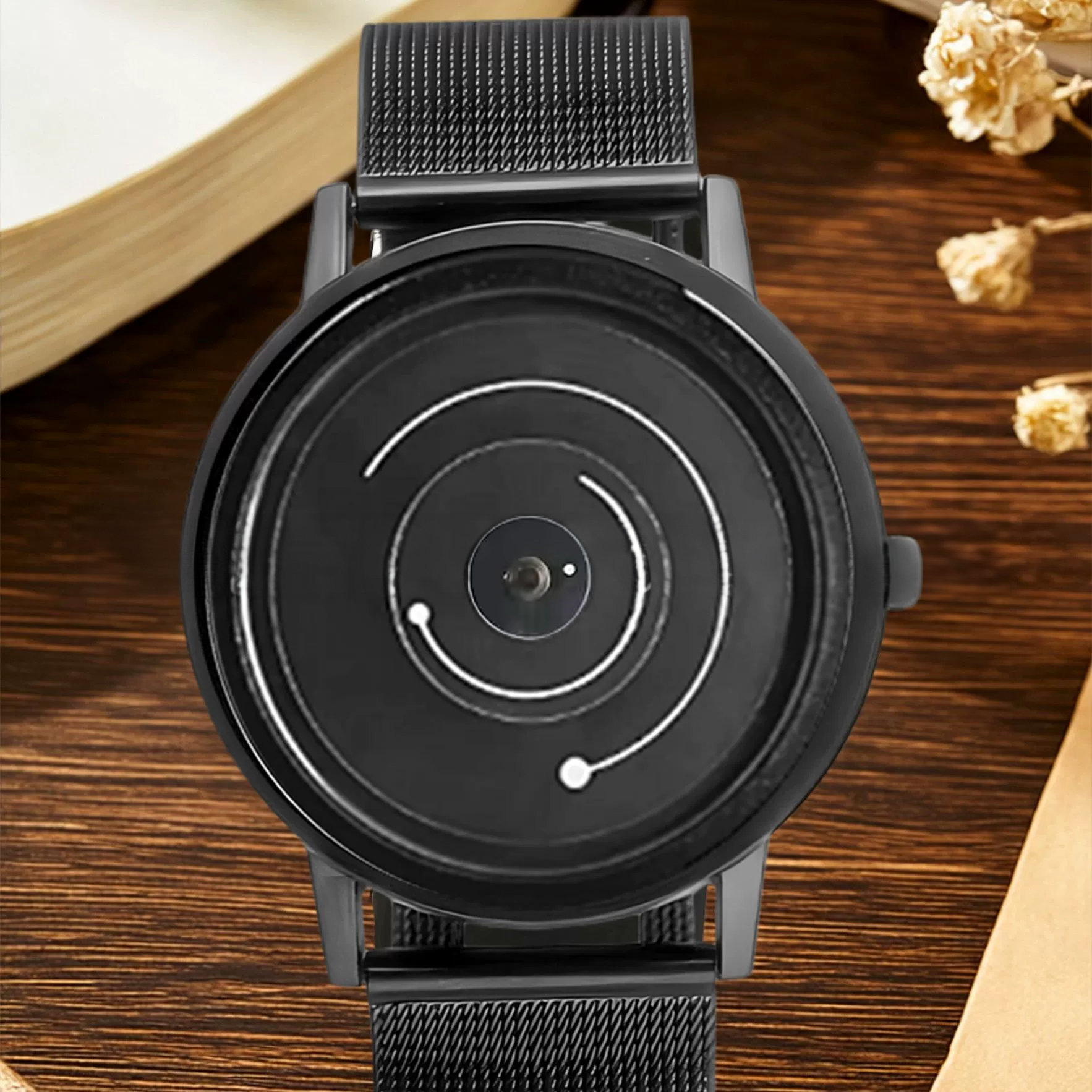 New concept pointerless watch with mesh dial, trendy and fashionable steel strap watch for young people.