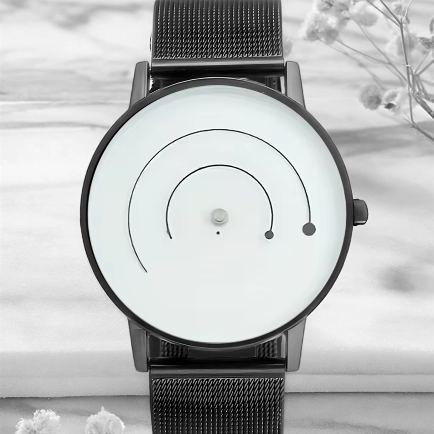 New concept pointerless watch with mesh dial, trendy and fashionable steel strap watch for young people.