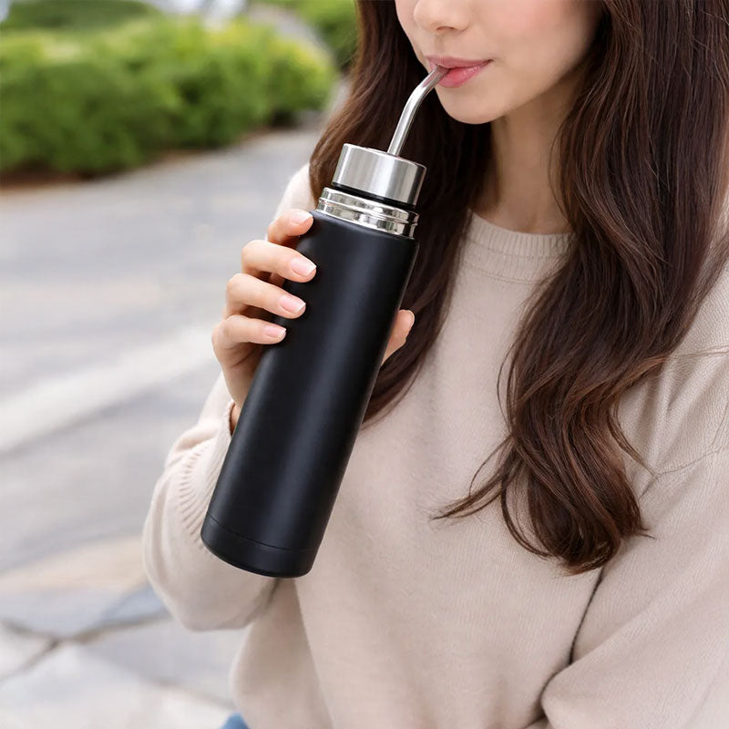 South American Mate Tea Travel Mug - Brazilian Filter Straw, Insulated Bullet Bottle, 3-in-1 Portable Mate Gourd Kit