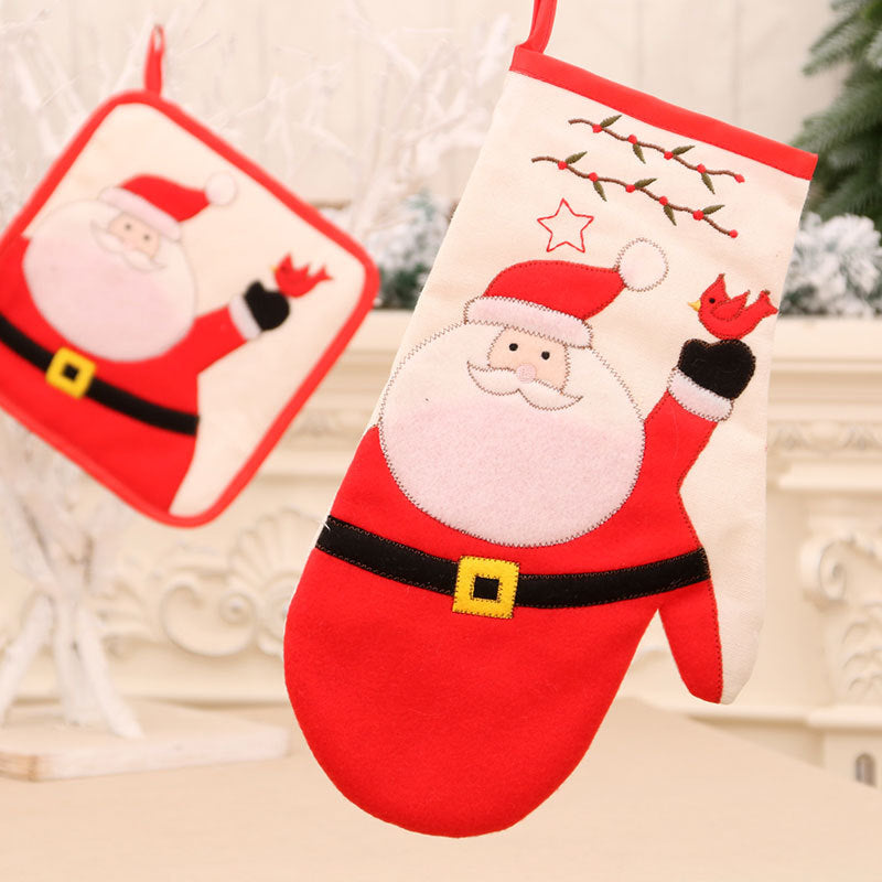 Christmas Microwave Gloves Meal Mat Christmas Home Decor Table Mat Insulation Mat