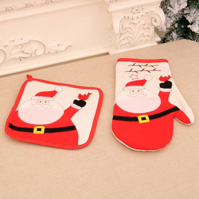 Christmas Microwave Gloves Meal Mat Christmas Home Decor Table Mat Insulation Mat