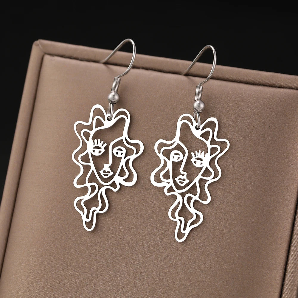 Stainless Steel Earrings Abstract Design Beauty Fine Fashion Pendant Drop Earrings For Women Jewelry Temperament Girl Daily Wear