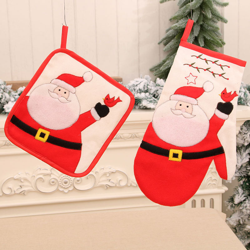 Christmas Microwave Gloves Meal Mat Christmas Home Decor Table Mat Insulation Mat