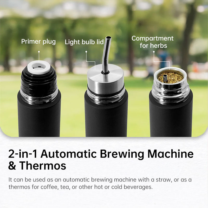 South American Mate Tea Travel Mug - Brazilian Filter Straw, Insulated Bullet Bottle, 3-in-1 Portable Mate Gourd Kit