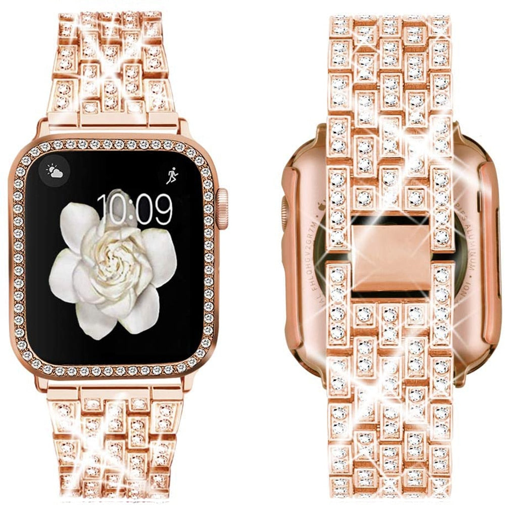 Metal Strap for Apple Watch Band 41mm 45mm 40mm 44mm Woman Diamond Stainless Steel Link Bracelet iWatch 8 7 6 SE 5 3 Accessories