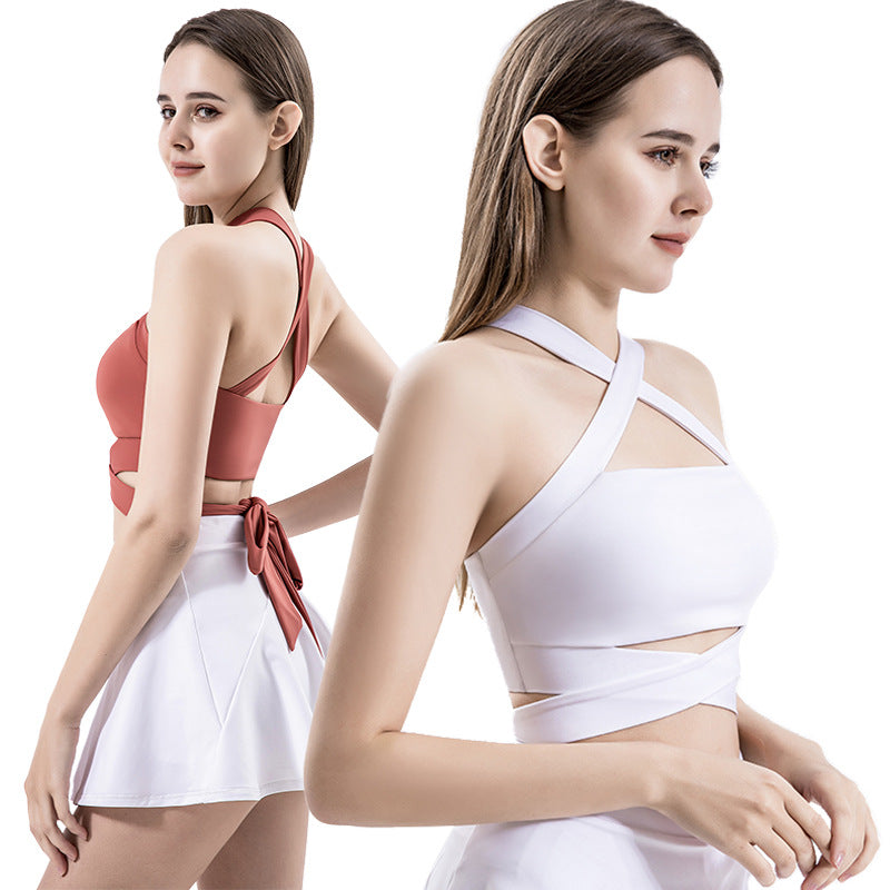 Fashion Wrap Chest Yoga Fitness Sports Vest Women's Cross Beauty Back Outer Wear Running Sweat Absorbing Shock Proof Belt Chest Pad Underwear